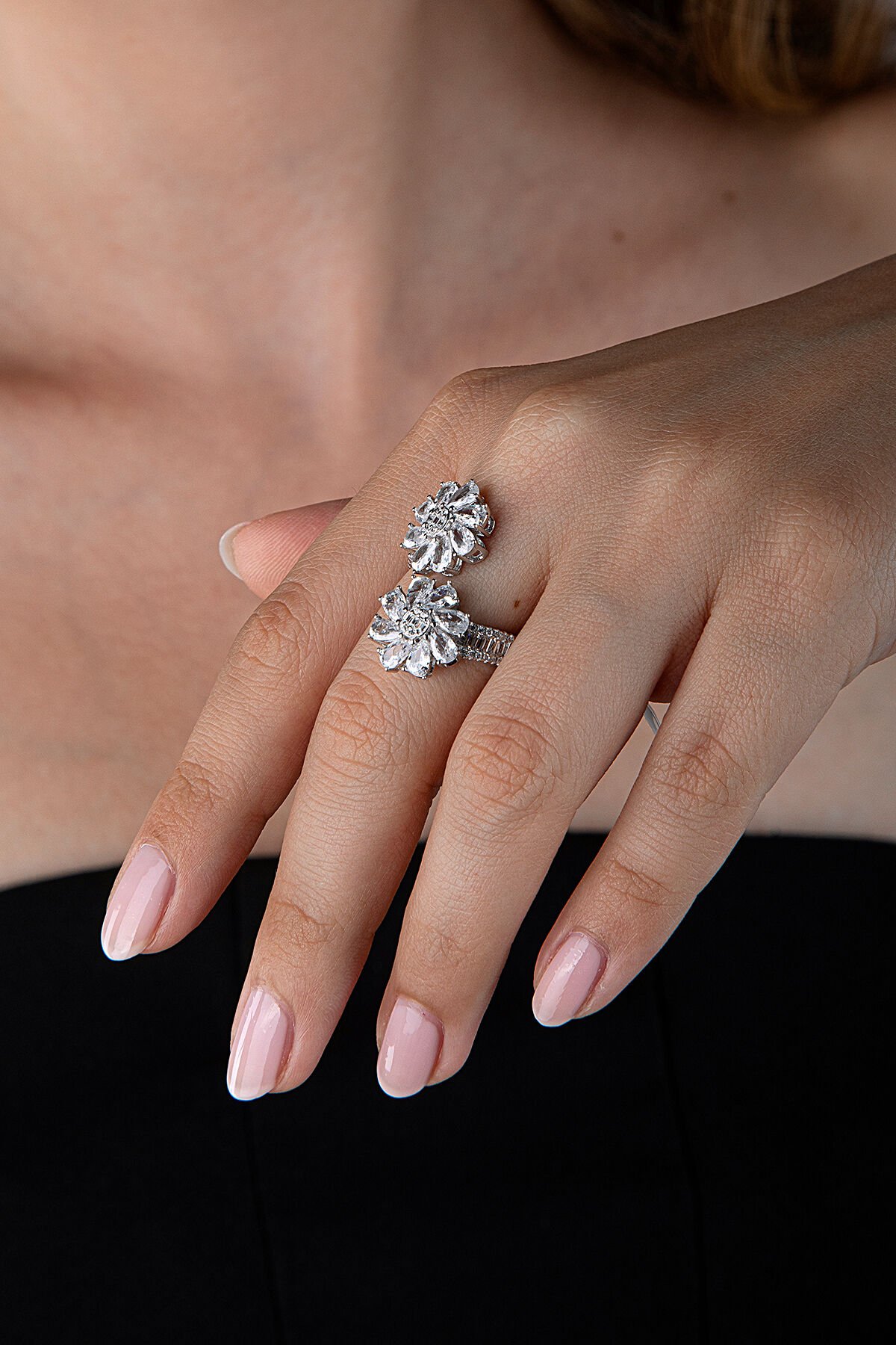 925 Ayar Gümüş Çift Çiçekli Spiral Yüzük