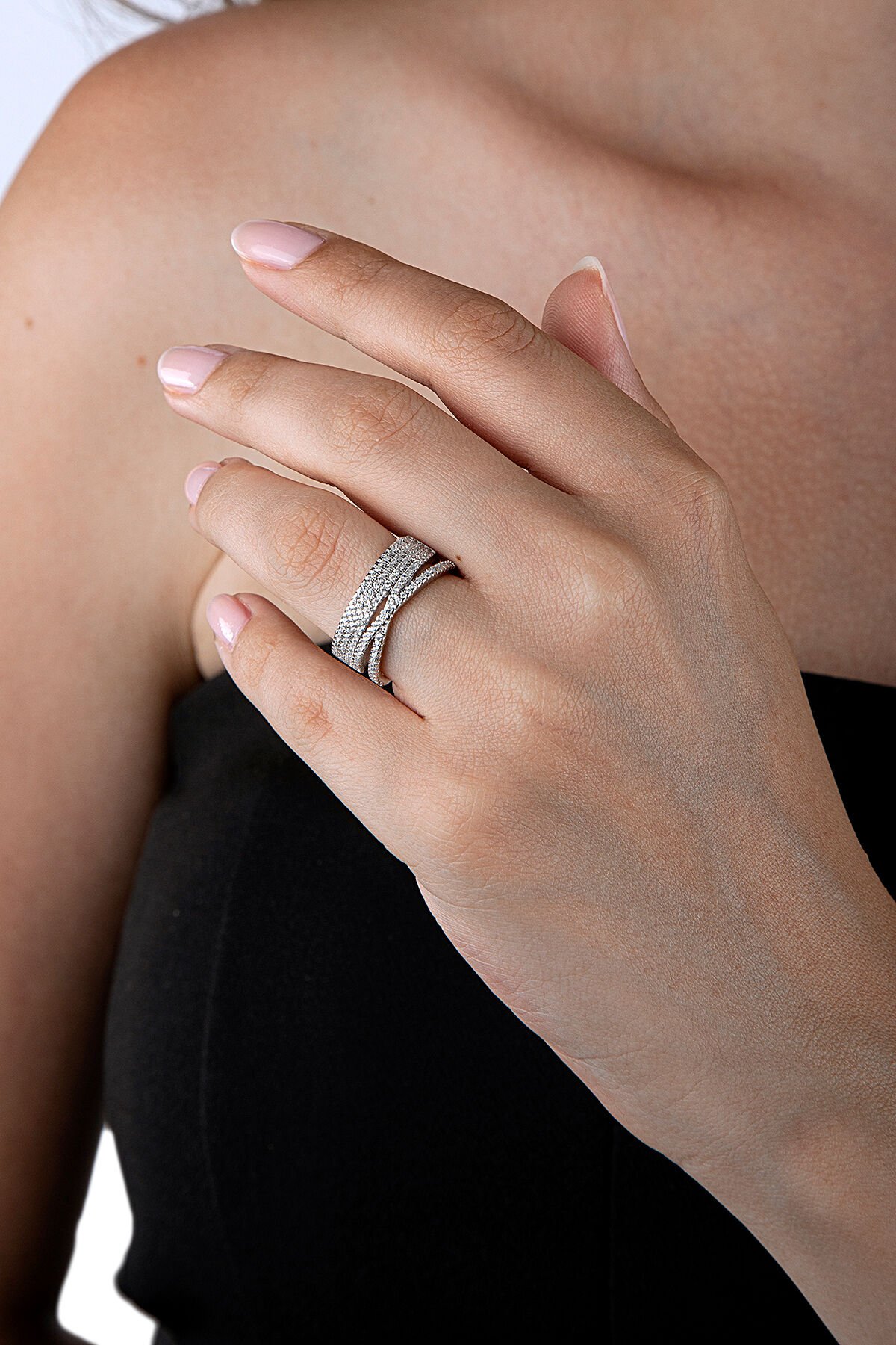 925 Ayar Gümüş Çapraz Bantlı Yüzük