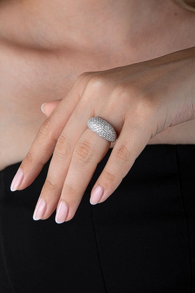 925 Ayar Gümüş Bombeli Taş Kaplama Yüzük