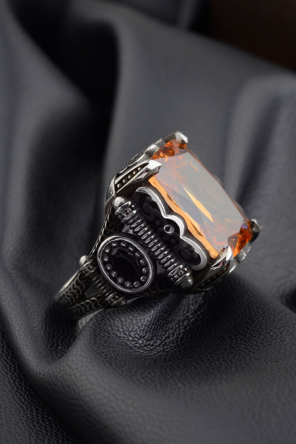 925 AYAR GÜMÜŞ SİTRİN TAŞLI ERKEK YÜZÜK