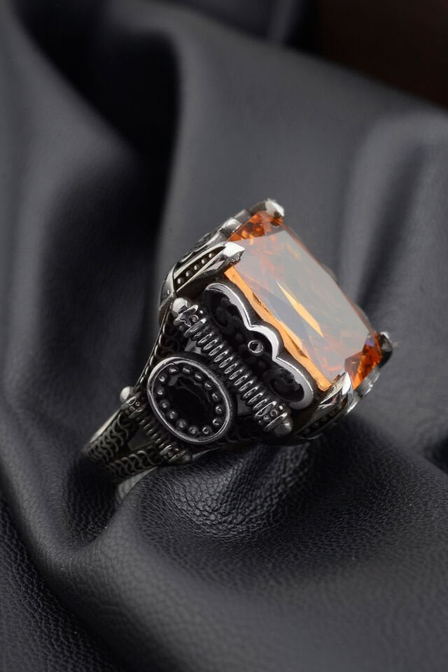 925 AYAR GÜMÜŞ SİTRİN GÜMÜŞ ERKEK YÜZÜK