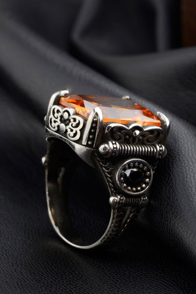 925 AYAR GÜMÜŞ SİTRİN GÜMÜŞ ERKEK YÜZÜK