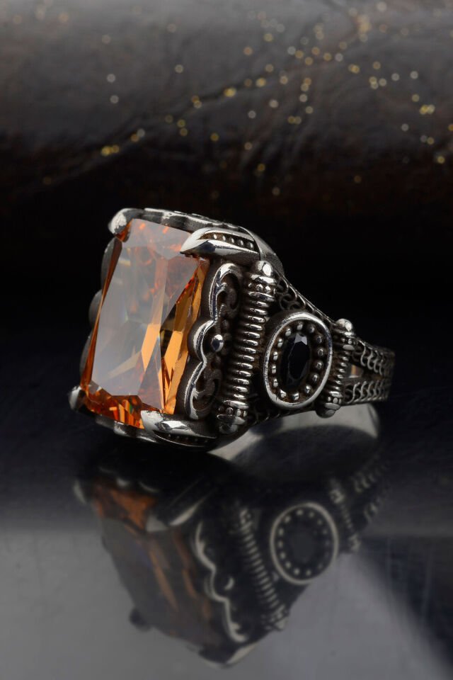 925 AYAR GÜMÜŞ SİTRİN GÜMÜŞ ERKEK YÜZÜK