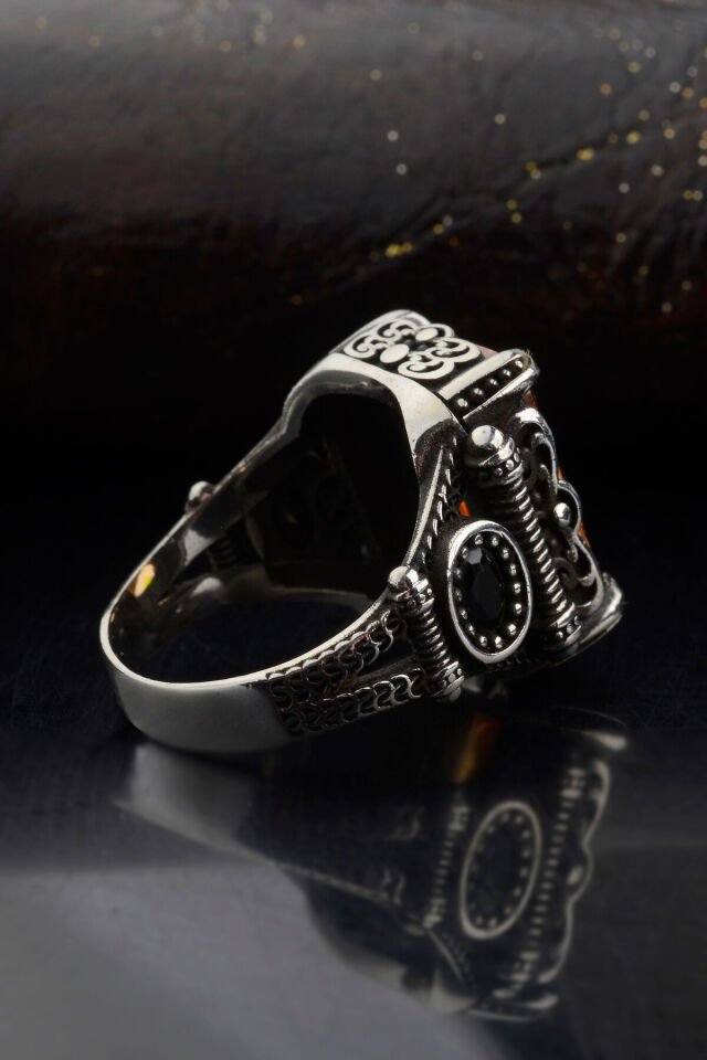 925 AYAR GÜMÜŞ SİTRİN GÜMÜŞ ERKEK YÜZÜK