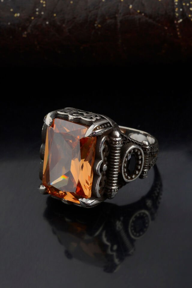 925 AYAR GÜMÜŞ SİTRİN GÜMÜŞ ERKEK YÜZÜK