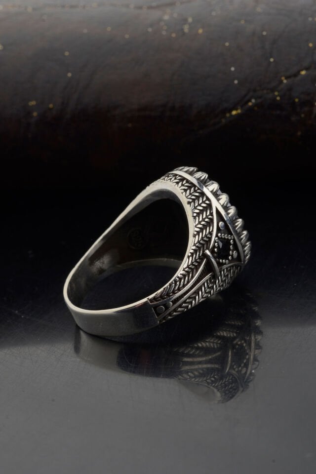 925 AYAR GÜMÜŞ SİYAH KARE TAŞ ERKEK YÜZÜK