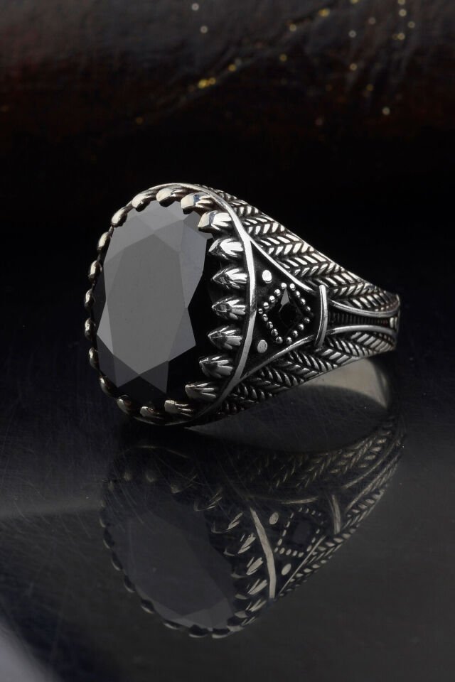 925 AYAR GÜMÜŞ SİYAH KARE TAŞ ERKEK YÜZÜK