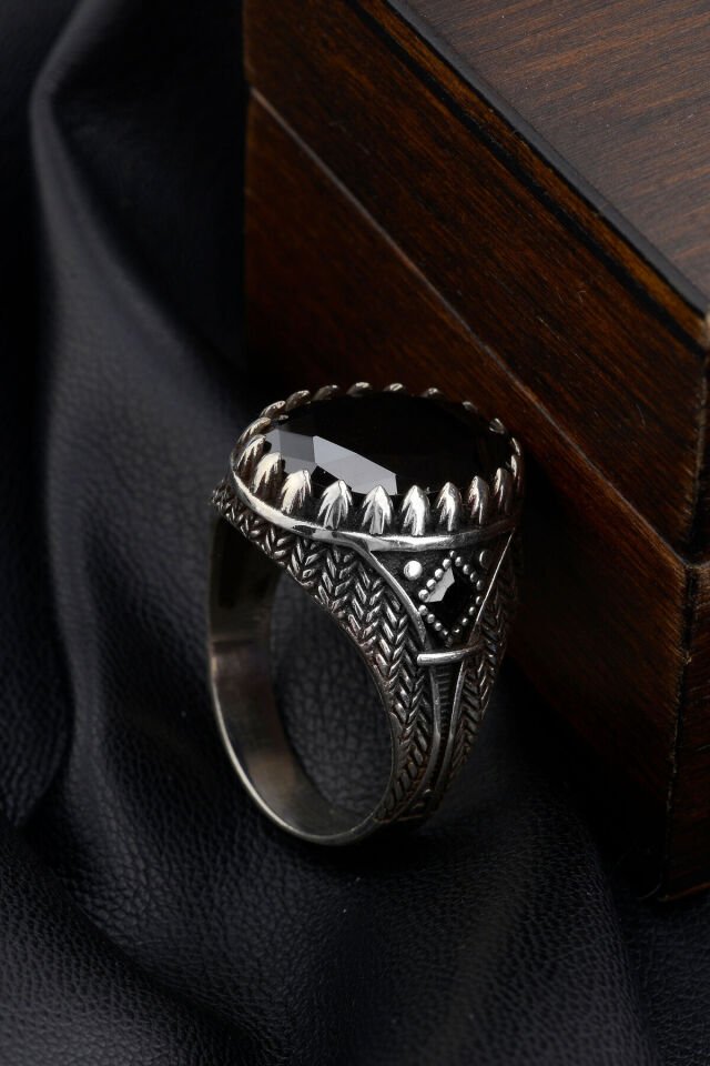 925 AYAR GÜMÜŞ SİYAH KARE TAŞ ERKEK YÜZÜK