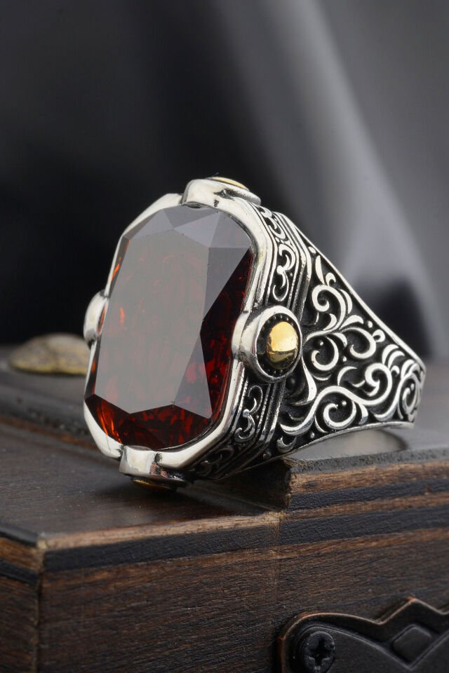 925 AYAR GÜMÜŞ KARE 4 NOKTALI ZİRKON ERKEK YÜZÜK