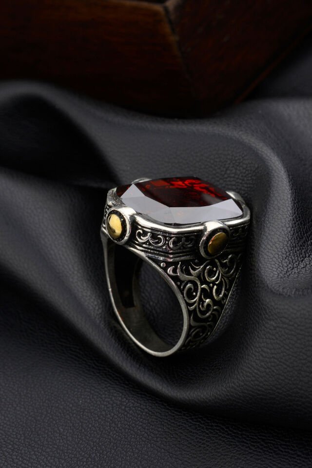 925 AYAR GÜMÜŞ KARE 4 NOKTALI ZİRKON ERKEK YÜZÜK