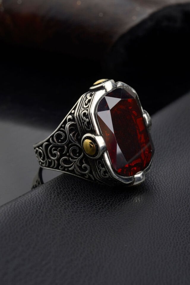 925 AYAR GÜMÜŞ KARE 4 NOKTALI ZİRKON ERKEK YÜZÜK