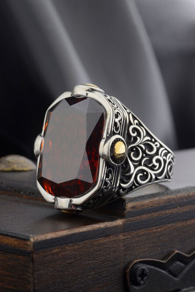 925 AYAR GÜMÜŞ KARE 4 NOKTALI ZİRKON ERKEK YÜZÜK