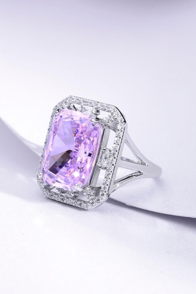 925 Ayar Gümüş Baget Kesim Taşlı Şık Yüzük Pembe - 15