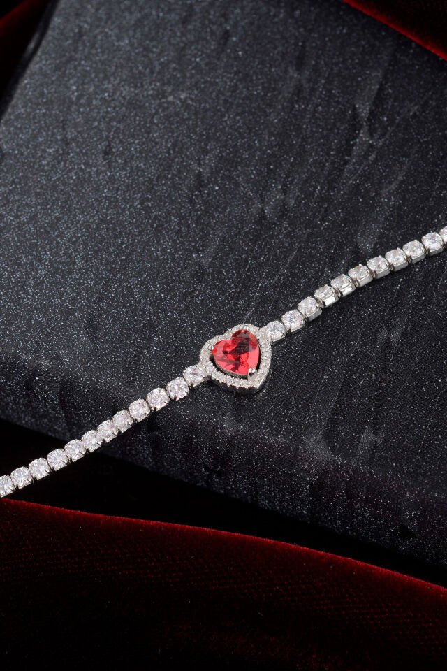 925 AYAR GÜMÜŞ PEMBE KALPLİ SU YOLU BİLEKLİK