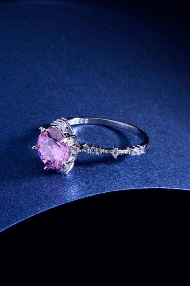 925 Ayar Gümüş Lotus Taşlı Kadın Yüzük Pembe - 20
