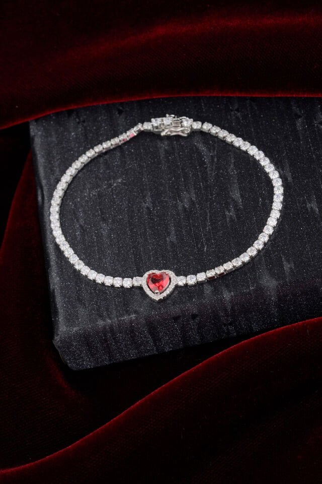 925 AYAR GÜMÜŞ PEMBE KALPLİ SU YOLU BİLEKLİK