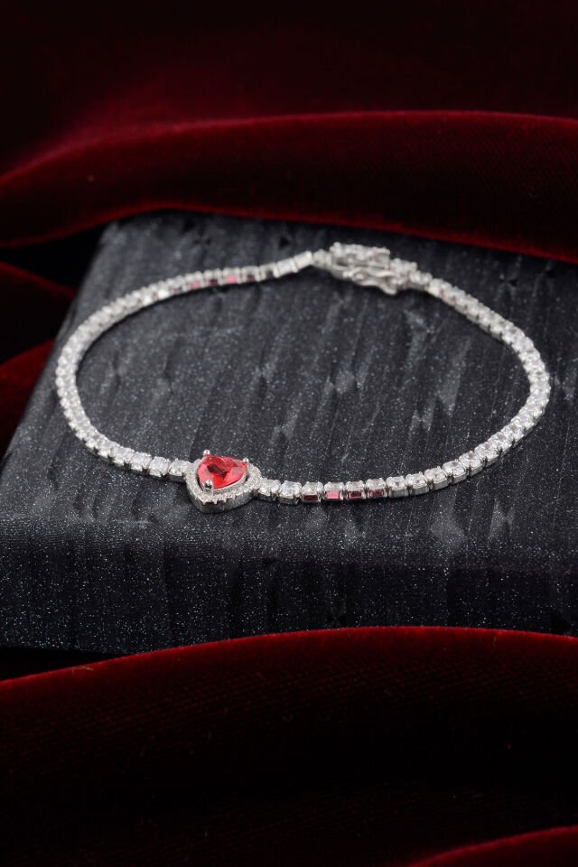 925 AYAR GÜMÜŞ PEMBE KALPLİ SU YOLU BİLEKLİK