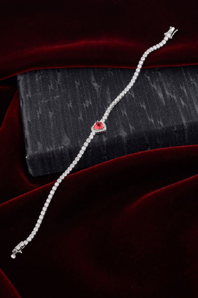 925 AYAR GÜMÜŞ PEMBE KALPLİ SU YOLU BİLEKLİK