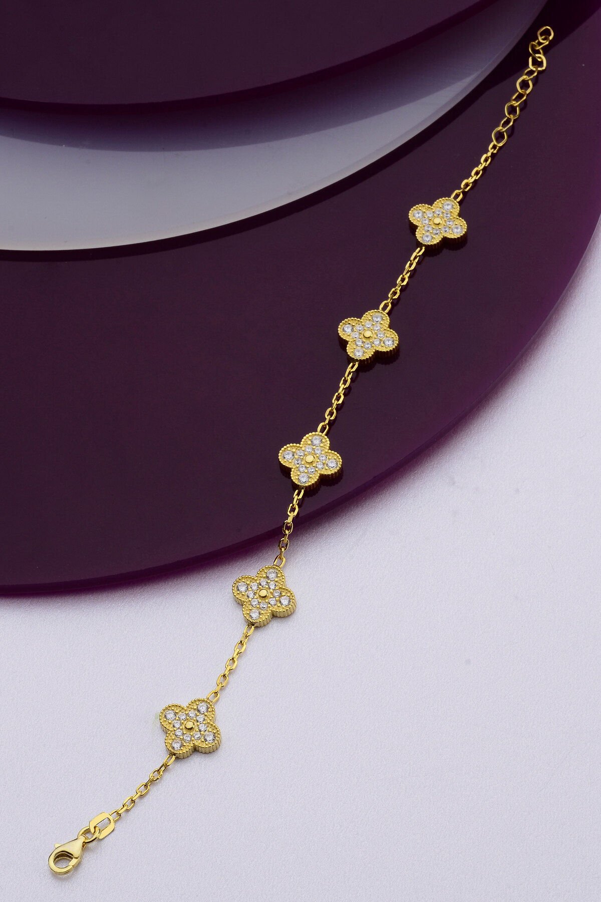 925 Ayar Gümüş Taşlı 5 Yoncalı Bileklik