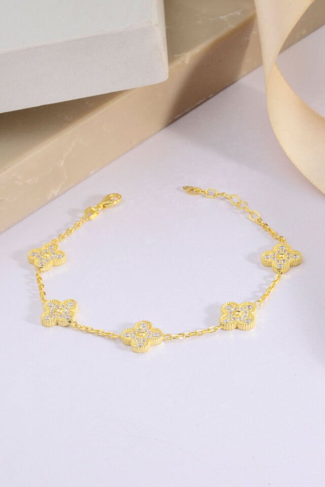 925 Ayar Gümüş Taşlı 5 Yoncalı Bileklik