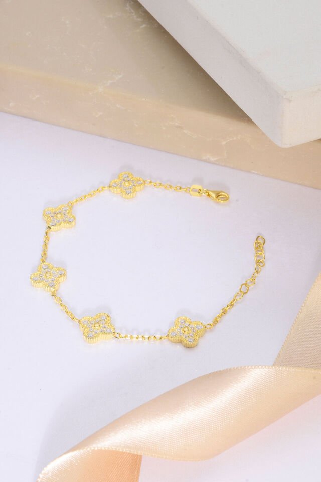 925 Ayar Gümüş Taşlı 5 Yoncalı Bileklik