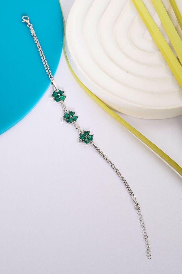 925 AYAR GÜMÜŞ 3 YEŞİL YONCA ZİRKON BİLEKLİK