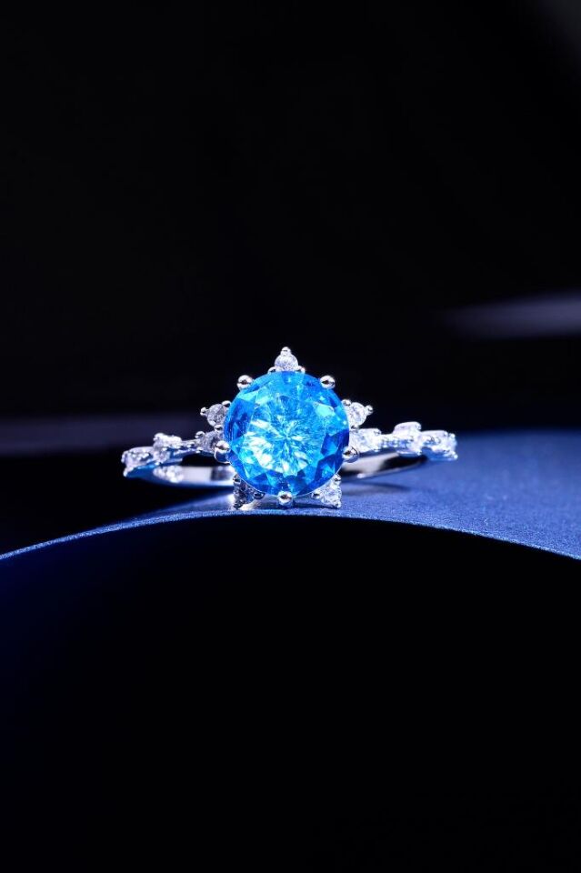 925 Ayar Gümüş Lotus Taşlı Kadın Yüzük Mavi - 12