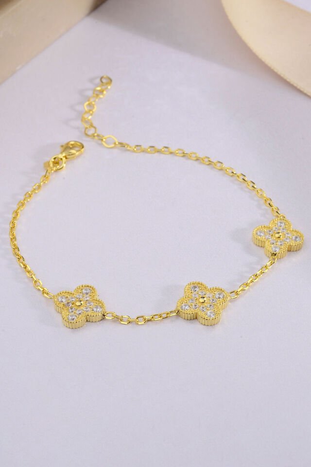 925 Ayar Gümüş Taşlı Üç Yoncalı Bileklik