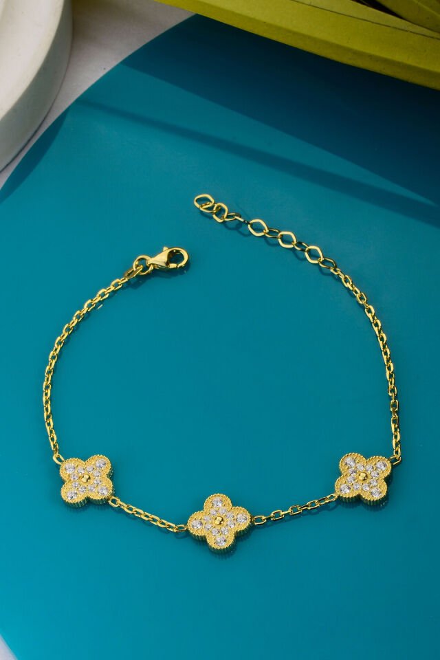 925 Ayar Gümüş Taşlı Üç Yoncalı Bileklik