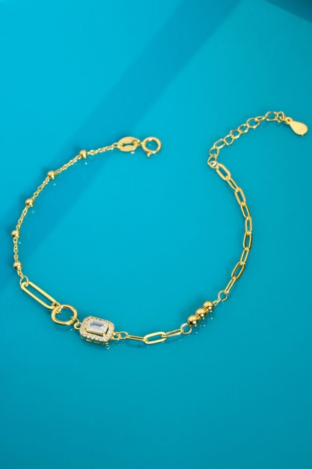 925 AYAR GÜMÜŞ ÜZERİ ALTIN KAPLAMA BAGET BİLEKLİK