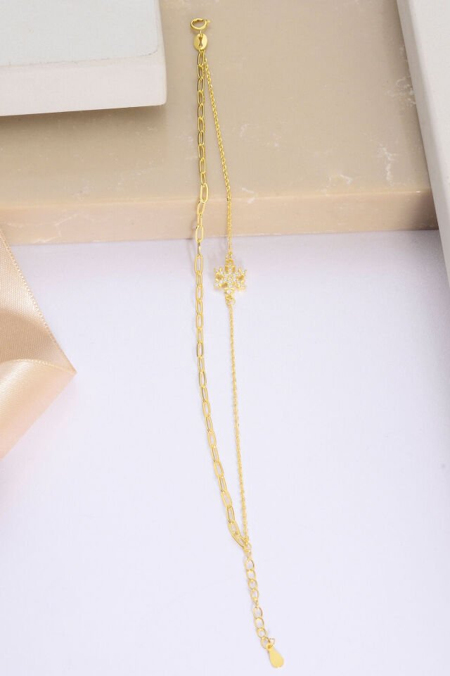 925 AYAR GÜMÜŞ ÜZERİ ALTIN KAPLAMA 2 ZİNCİRLİ KAR TANESİ BİLEKLİK