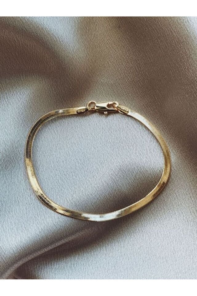 925 Ayar Gümüş Altın Kaplama İtalyan Balıksırtı Bileklik