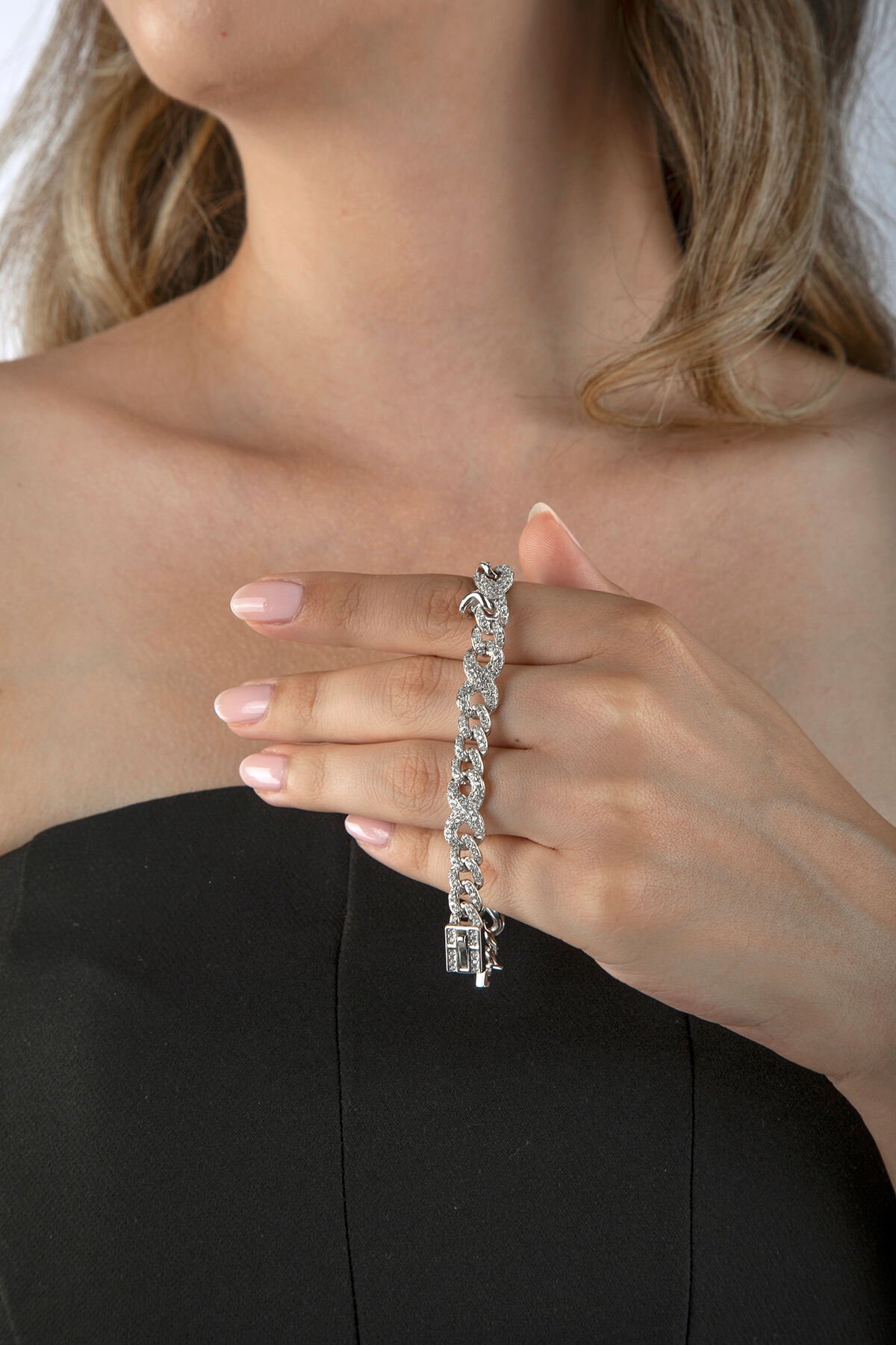 925 Ayar Gümüş Taşlı Kalın Gurmet Zincir Bileklik