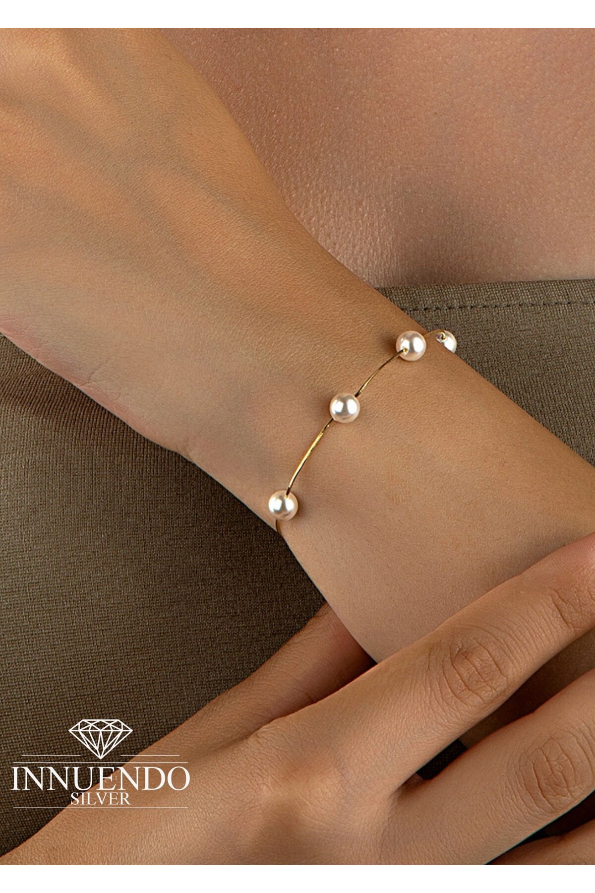 Altın Kaplama 925 Ayar Gümüş Yılan Zincirli Dağınık İncili Bileklik