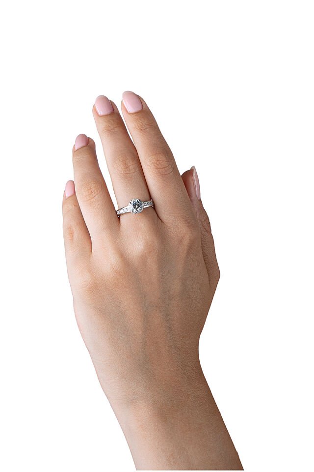 925 Ayar Gümüş Yükseltili 5mm Yuvarlak Kesim Tektaş Yüzük Gümüş - 20