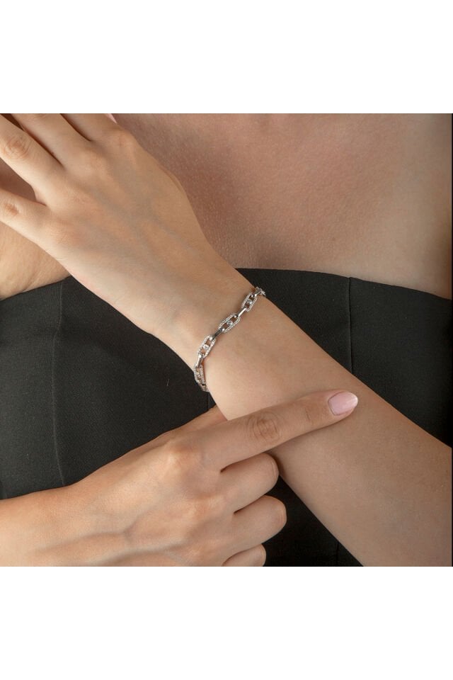 Altın Kaplama 925 Ayar Gümüş Taşlı Ataş Zincirli Bileklik