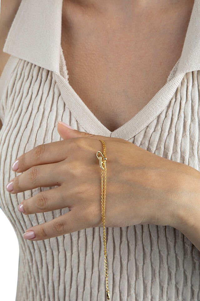 925 Ayar Gümüş İç İçe Yarım Halkalı Taşlı Bileklik