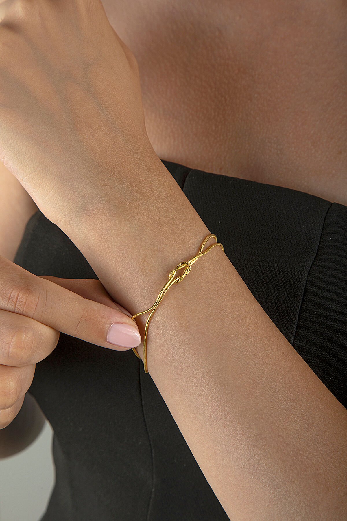 Altın Kaplama 925 Ayar Gümüş Yılan Zincirli Düğüm Bileklik