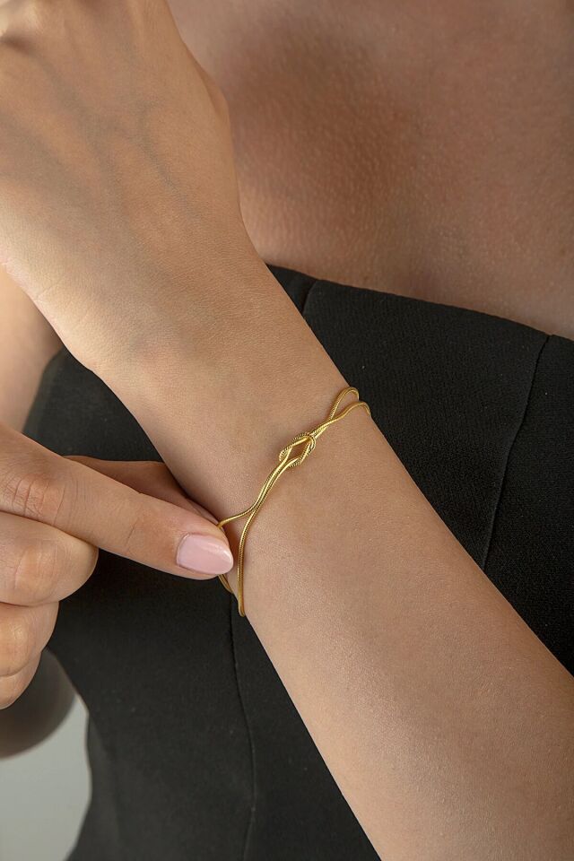 Aşk Düğümü Bileklik 925 Ayar Gümüş Altın Kaplama Çift Bilekliği