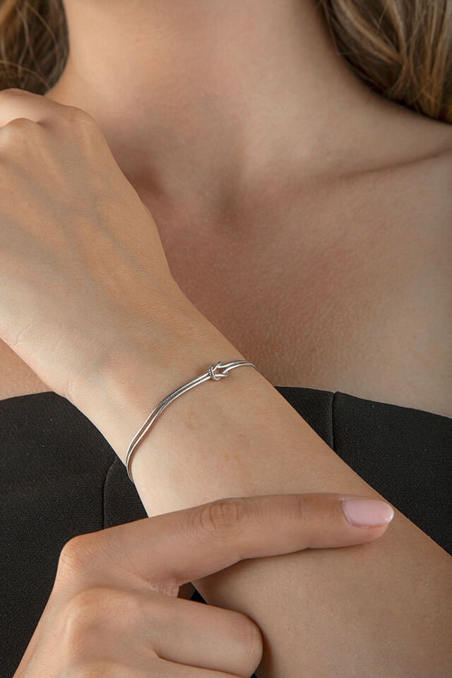 Aşk Düğümü Bileklik 925 Ayar Gümüş Altın Kaplama Çift Bilekliği