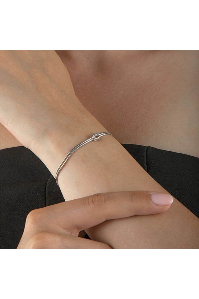 Aşk Düğümü Bileklik 925 Ayar Gümüş Altın Kaplama Çift Bilekliği