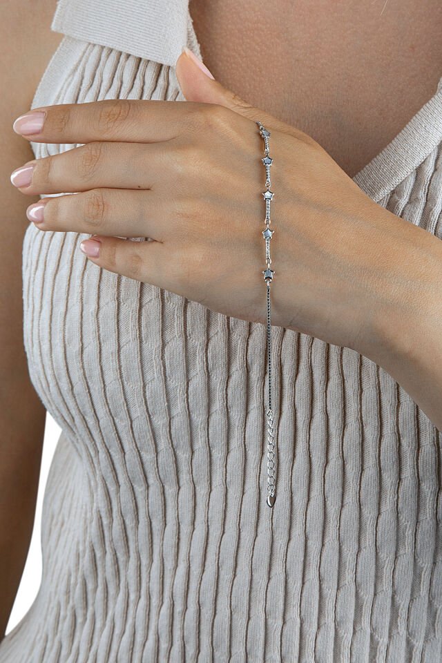 925 Ayar Gümüş Sedefli Kutup Yıldızı Kutu Zincir Bileklik