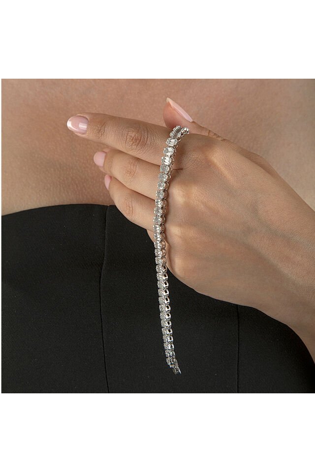 925 Ayar Gümüş Dikey Sıralı Baget Taşlı Su Yolu Bileklik