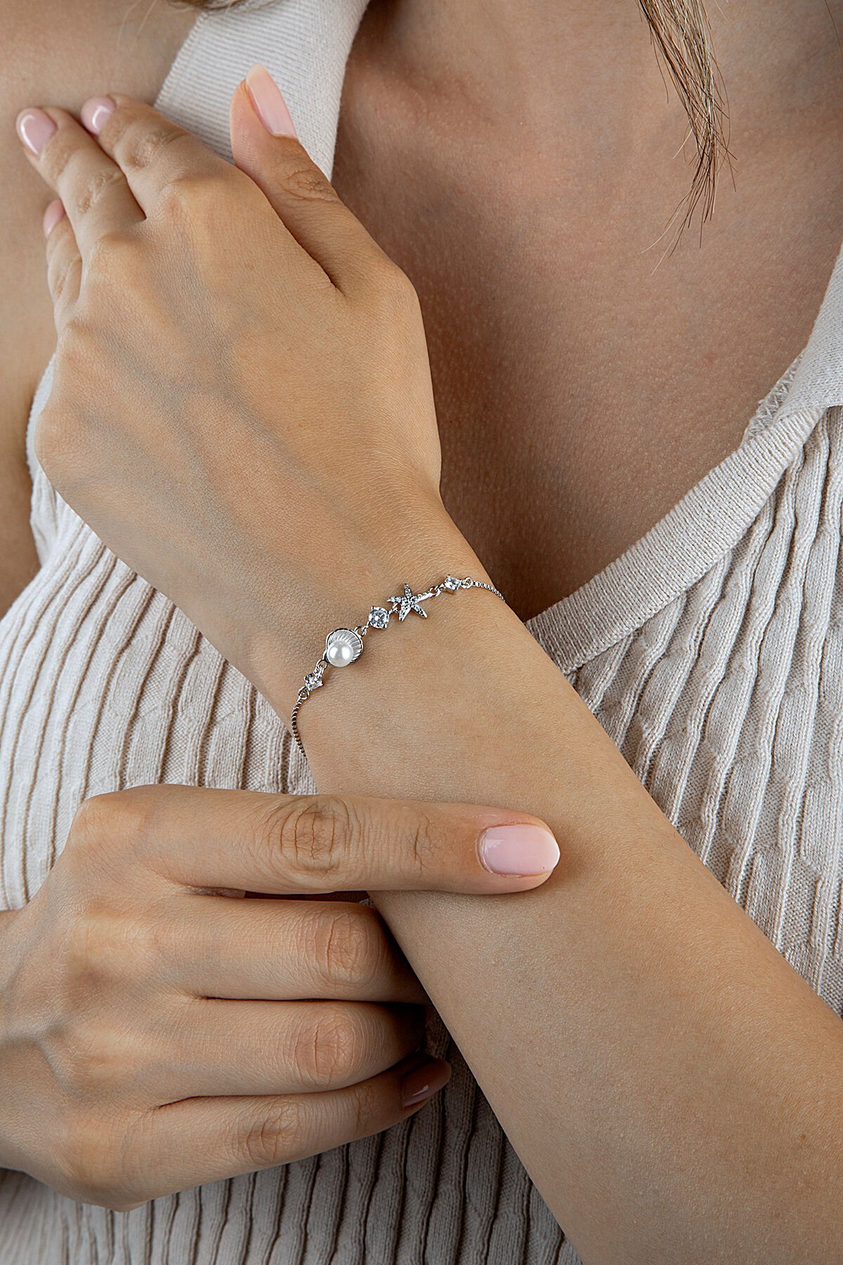 925 Ayar Gümüş Okyanus Temalı İncili Bileklik