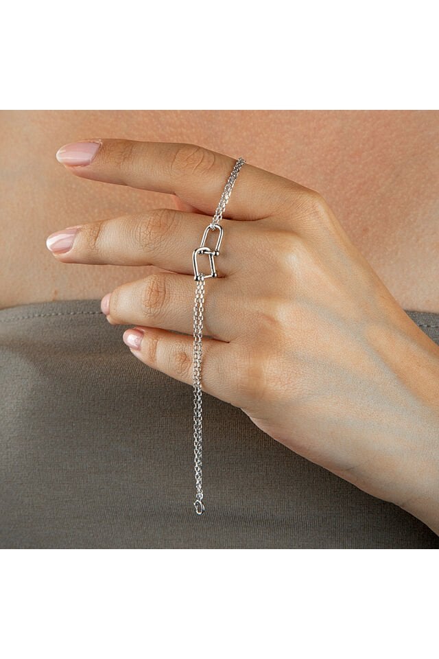 925 Ayar Gümüş İç İçe Yarım Halkalı Bileklik