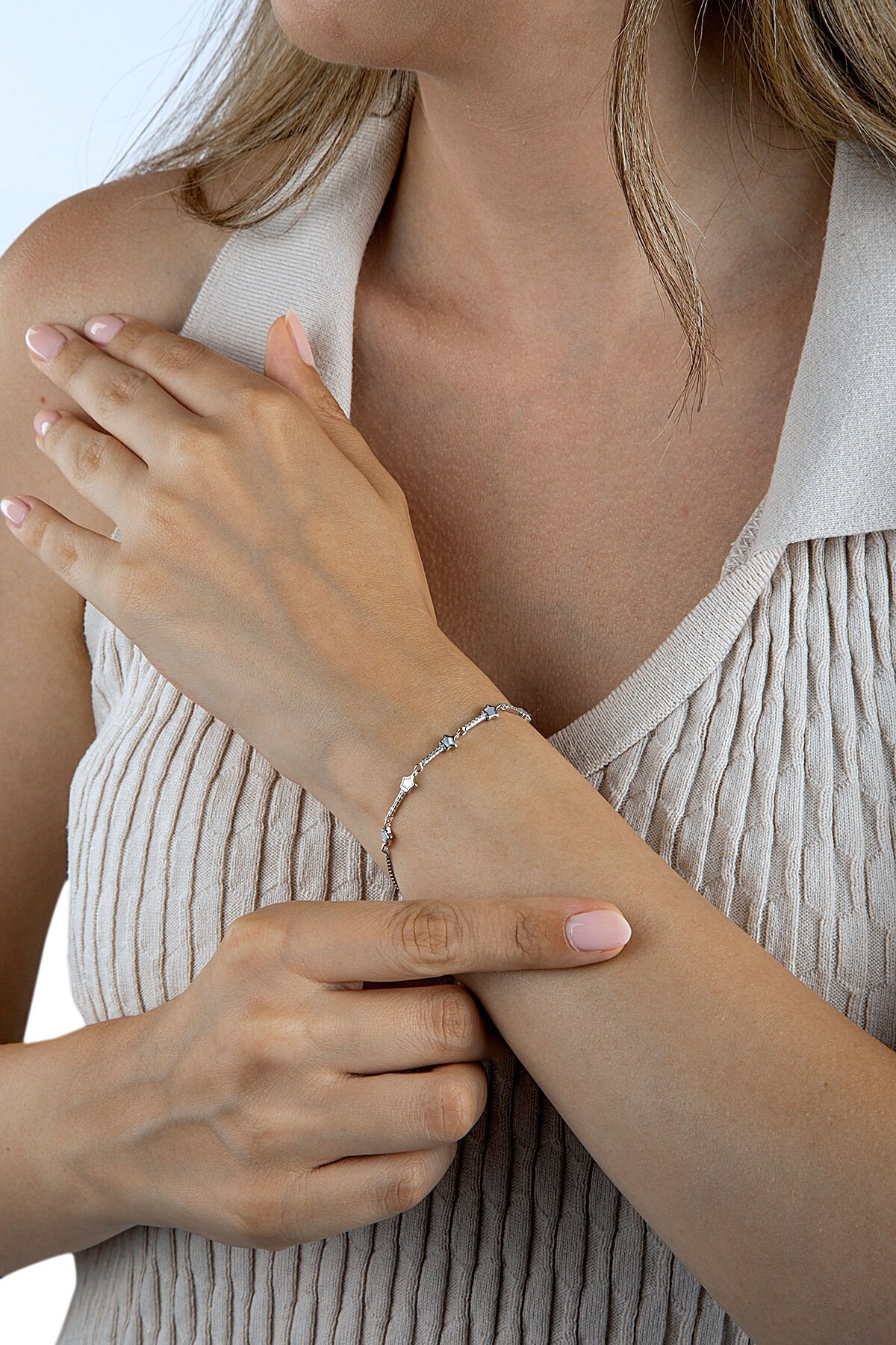 925 Ayar Gümüş Yıldız Motifli Sedefli Bileklik