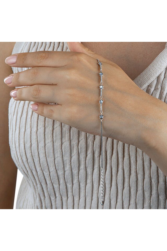 Altın Kaplama 925 Ayar Gümüş Yıldız Motifli Sedefli Bileklik