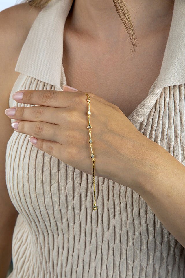 Altın Kaplama 925 Ayar Gümüş Yıldız Motifli Sedefli Bileklik