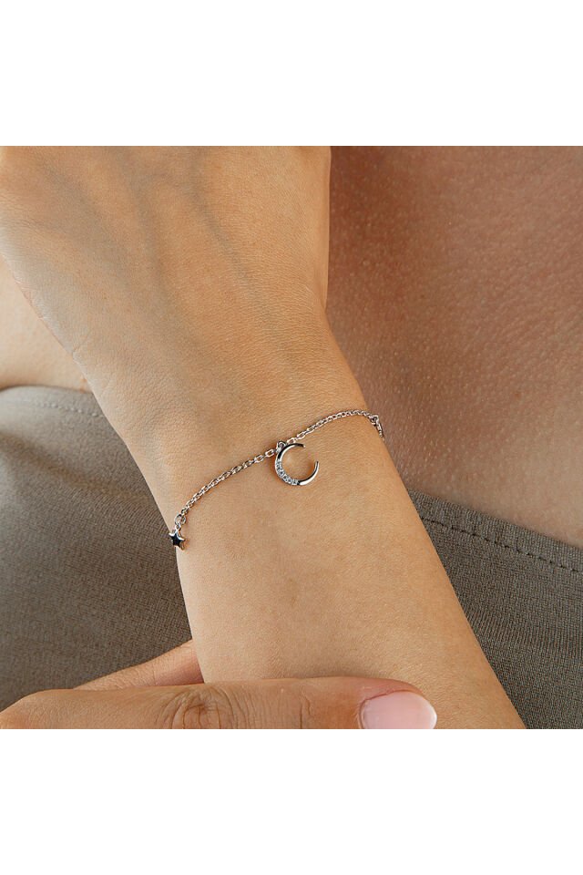 925 Ayar Gümüş Hilal ve Yıldızlı Charm Bileklik