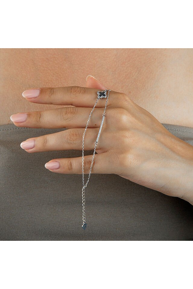 925 Ayar Gümüş Yonca Çift Zincir Bileklik